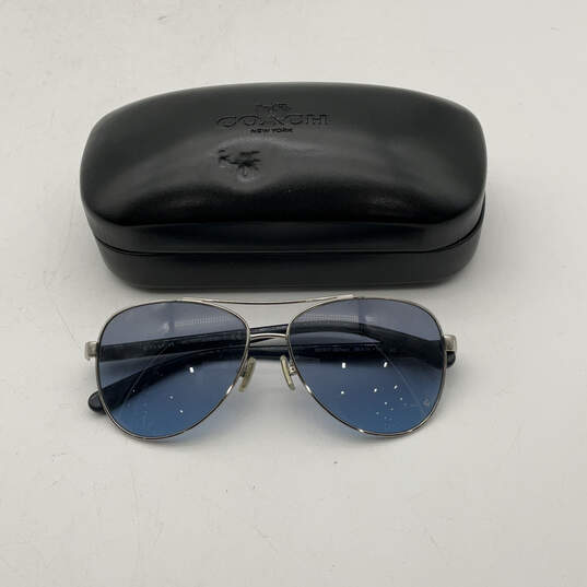 Mens Blue Silver Metal Full Rim Blue Lens Aviator Sunglasses With Case image number 1