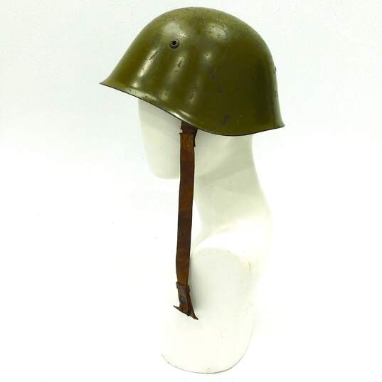 Vintage Cold War Era Bulgarian Army Steel Military Combat Helmet w/ Chin Strap image number 3