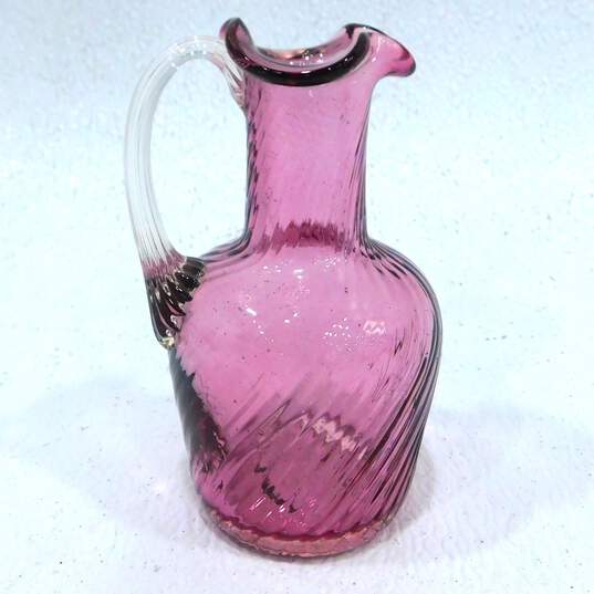 VNTG Art Glass Home Decor Bohemian Czech Ruby Cruet Cranberry Glass Etched Vase image number 16