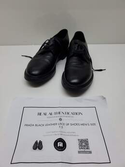 AUTHENTICATED Prada Black Pebble Leather Men's Lace Up Shoes