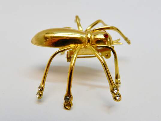Vintage Coro Pegasus Icy Rhinestone & Gold Tone Spider Insect Brooch 8.7g image number 3