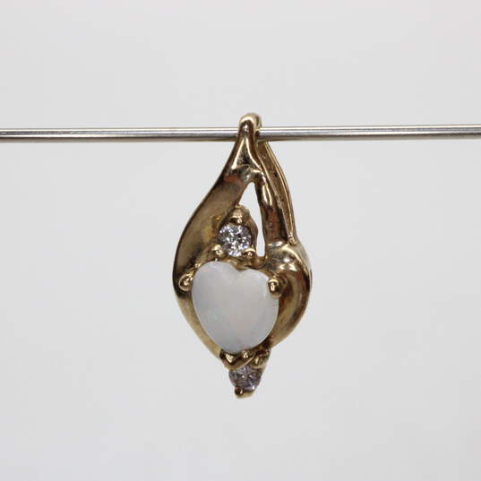 10K Yellow Gold CZ Accent Opal Pendant - 1.0g image number 1