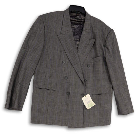 NWT Mens Gray Plaid Long Sleeve Peak Lapel Double Breasted Blazer Size 46 image number 1
