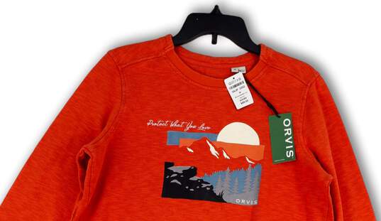 NWT Mens Orange Garphic Print Long Sleeve Pullover Sweatshirt Size Medium image number 3