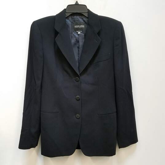 Mens Black Wool Notch Lapel Long Sleeve Pockets Blazer Jacket Size 44 image number 1