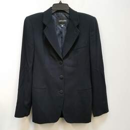 Mens Black Wool Notch Lapel Long Sleeve Pockets Blazer Jacket Size 44