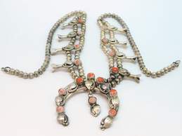 Vintage Artisan LH Stamped 900 Silver Coral Squash Blossom Necklace 54.3g alternative image