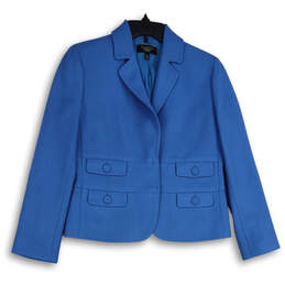 Womens Blue Notch Lapel Long Sleeve Two Button Blazer Size 8P