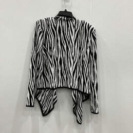 Womens White Black Animal Print Ruffle Open Front Cardigan Sweater Size 16 alternative image