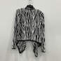 Womens White Black Animal Print Ruffle Open Front Cardigan Sweater Size 16 image number 2