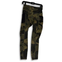 Womens Green Black Camouflage High Waist Pull-On Compression Leggings Sz S