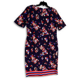 Womens Multicolor Short Sleeve Round Neck Back Zip Shift Dress Size 14R alternative image