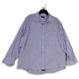 Mens Blue Striped Regular Fit Long Sleeve Collared Button-Up Shirt Sz 17.5