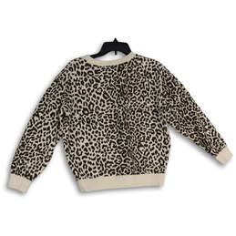 Womens Black Beige Cheetah Print Long Sleeve V-Neck Pullover Sweatshirt Size M alternative image