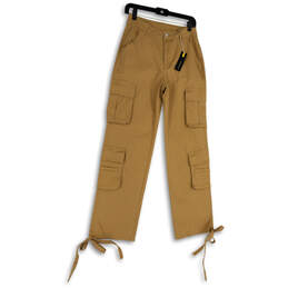NWT Womens Khaki Flat Front Pockets Straight Leg Cargo Pants Size Medium