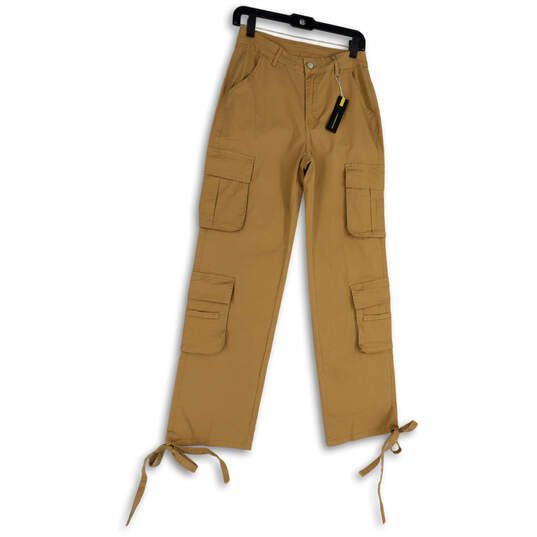 NWT Womens Khaki Flat Front Pockets Straight Leg Cargo Pants Size Medium image number 1