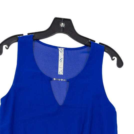 Womens Blue Sleeveless Keyhole Neck Casual Blouse Top Size Small image number 3