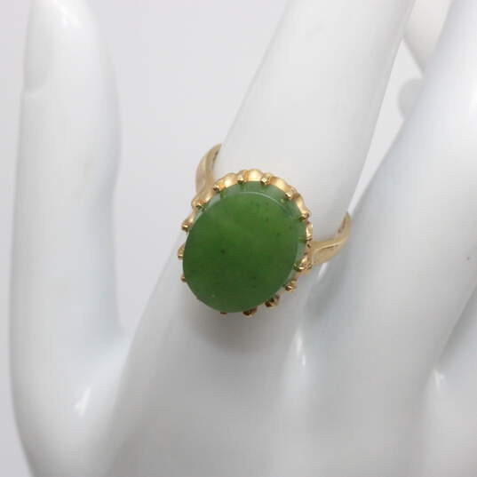 Vintage 14K Yellow Gold Oval Nephrite Ring Size 6.25 - 4.6g image number 2