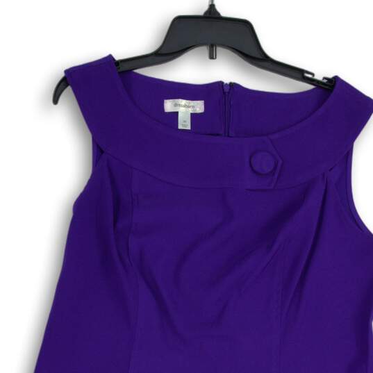 NWT Dressbarn Womens Purple Round Neck Sleeveless Back Zip Sheath Dress Size 16 image number 3
