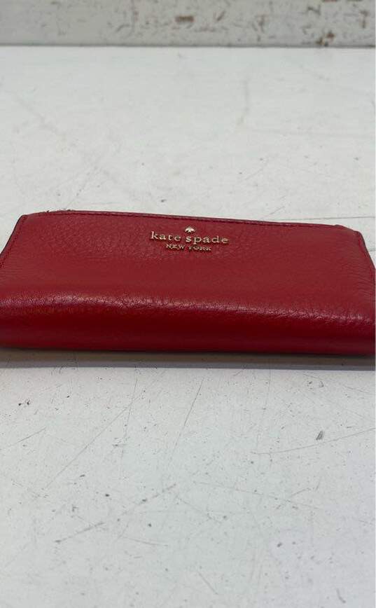Kate Spade Pebble Leather Slim Snap Wallet Red image number 3