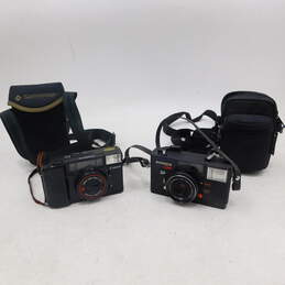 Konica C35 EF and Canon AF35M II Film Cameras w/ Cases (Set of 2)