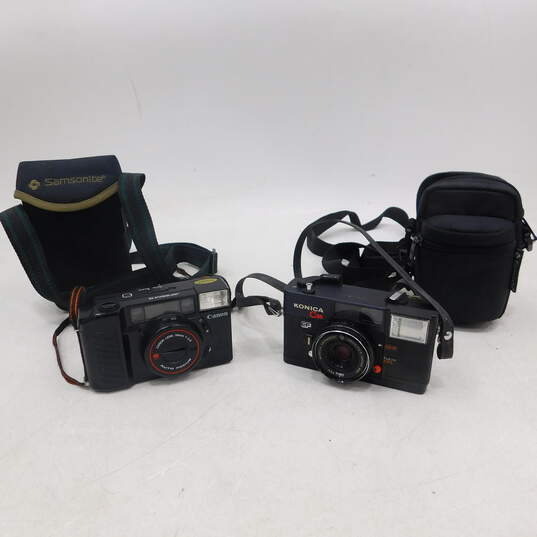 Konica C35 EF and Canon AF35M II Film Cameras w/ Cases (Set of 2) image number 1
