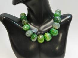 Lucas Lameth 925 Dyed Green Agate Faceted Graduated Beaded Statement Necklace 144.1g