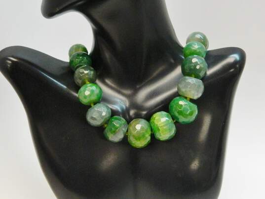 Lucas Lameth 925 Dyed Green Agate Faceted Graduated Beaded Statement Necklace 144.1g image number 1