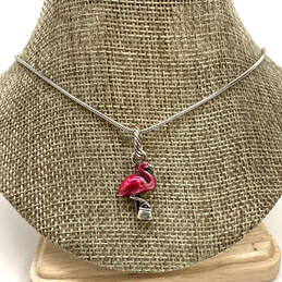 Designer Brighton Silver-Tone Pink Crystal Stone Flamingo Pendant Necklace
