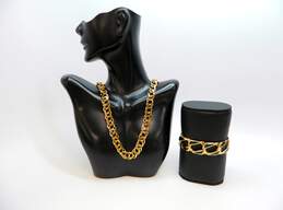 VNTG Trifari & Napier Gold Tone Chain Necklace & Black Enamel Bracelet 89.4g