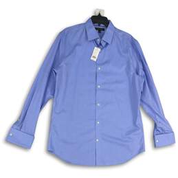 NWT Mens Blue Long Sleeve Spread Collar Slim Fit Button-Up Shirt Size L