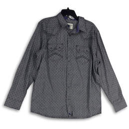 NWT Mens Gray Blue Spread Collar Long Sleeve Button-Up Shirt Size L