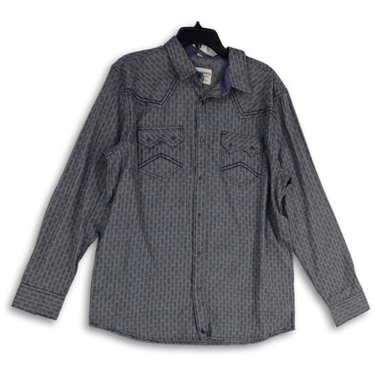 NWT Mens Gray Blue Spread Collar Long Sleeve Button-Up Shirt Size L image number 1
