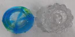 VTG Glass Candle Holders Sweden Raspberry Bubble & Japanese Ocean Blue Fish Bowl alternative image