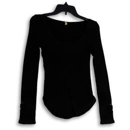 Womens Black Masquerade Cuff Long Sleeve Pullover Blouse Top Size XS
