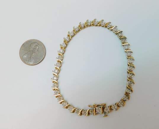 10K Two Tone Gold 0.74 CTTW Diamond Tennis Bracelet 6.8g image number 3