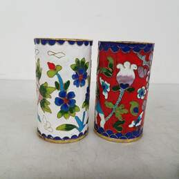 Pair of Floral Cloissone Small Cylinder Vases alternative image