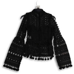 Womens Black Crochet Bell Sleeve Crew Neck Pullover Blouse Top Size M alternative image
