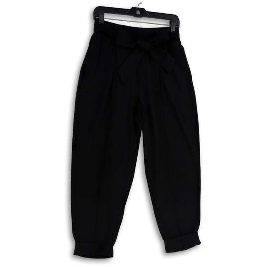Womens Black Pleated Tie Front Zipper Pocket Cuffed Jogger Pants Size 8/P image number 1