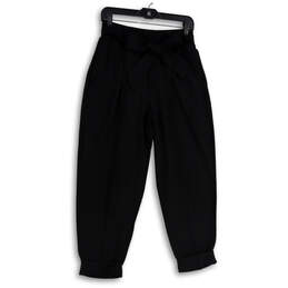 Womens Black Pleated Tie Front Zipper Pocket Cuffed Jogger Pants Size 8/P
