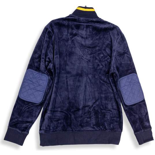 Sean John Mens Blue Yellow Velour 1/4 Zip Mock Neck Pullover Jacket Size Large image number 2