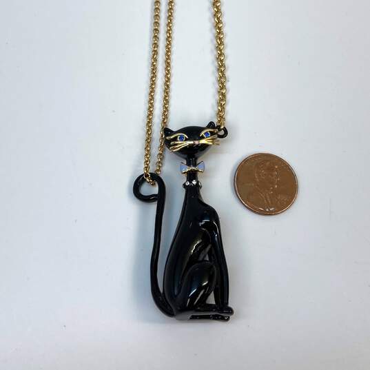 Designer Kate Spade Gold-Tone Link Chain Enamel Cat Pendant Necklace image number 3