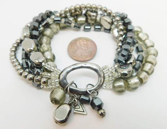 Silpada Sterling Silver Hematite & Glass Bead 5 Strand Stretch Bracelet 52.5g image number 3