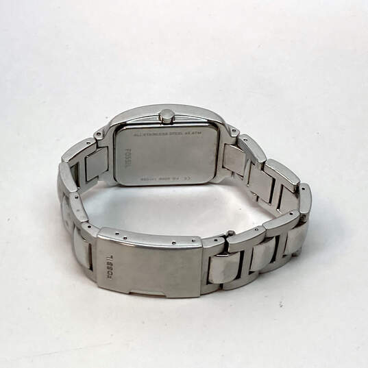Designer Fossil FS- 4009 Silver-Tone Strap Rectangular Dial Wristwatch image number 3