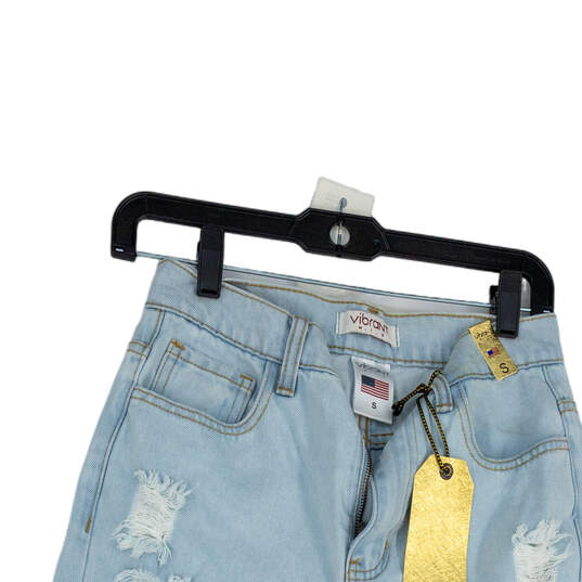 NWT Womens Blue Light Wash Distressed Pocket Denim Tapered Leg Jeans Size S image number 3