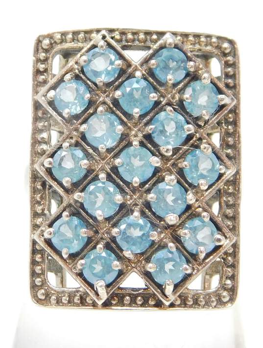 NB Nicky Butler 925 Blue Spinel Faceted Geometric Cluster Rectangle Statement Ring 8.1g image number 2