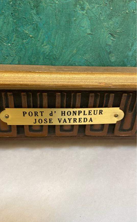 Port d' Honpleur Transfer Print on Board Signed Jose Vayreda / Framed image number 4