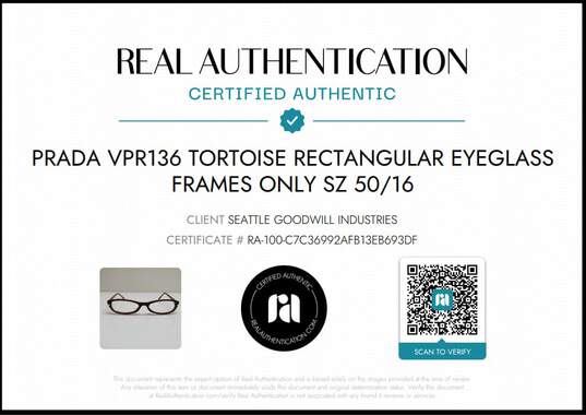 Prada VPR136 Tortoise Rectangular Eyeglass Frames Only sz 50/16 AUTHENTICATED image number 6