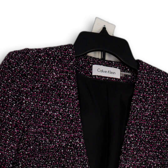 Womens Black Purple Tweed Long Sleeve Open Front Cropped Jacket Size 4 image number 3