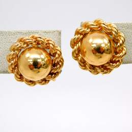 Vintage 14K Yellow Gold Ball Bead Rope Detail Screw Back Earrings 9.6g alternative image